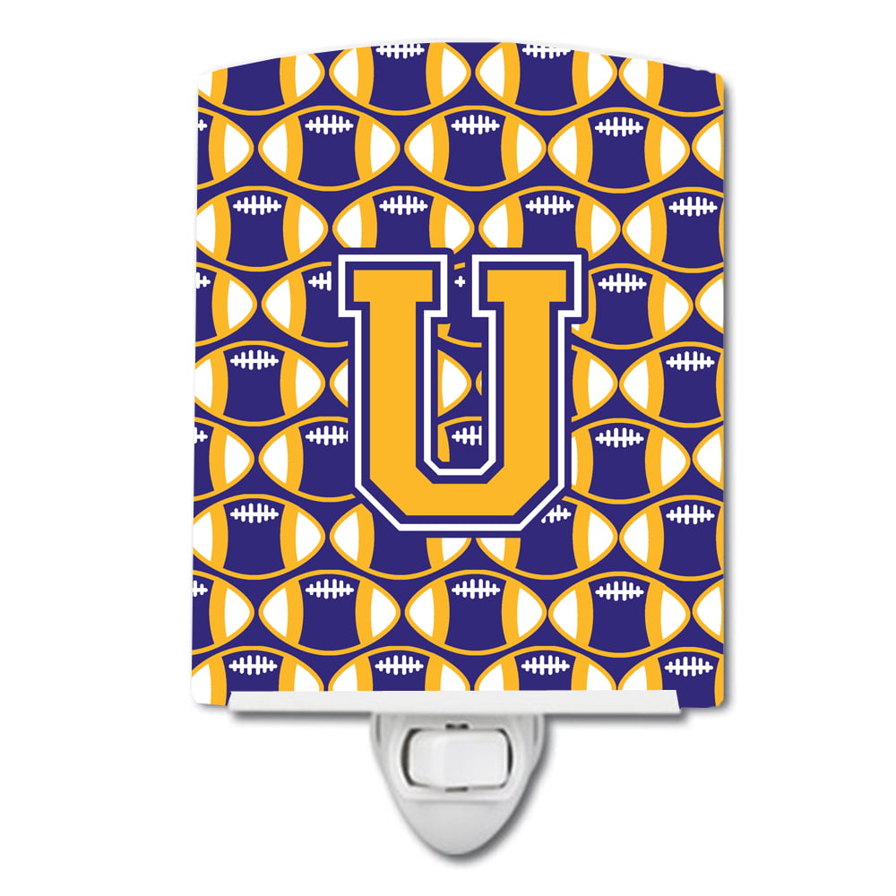 Letter U Football Purple & Gold Ceramic Night Light