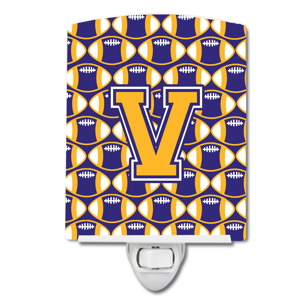 Letter V Football Purple & Gold Ceramic Night Light