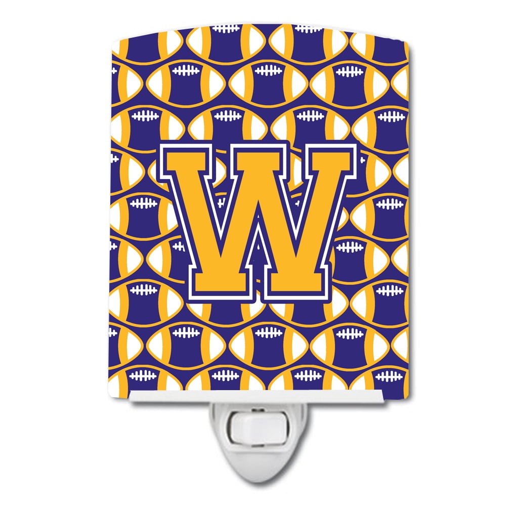 Letter W Football Purple & Gold Ceramic Night Light