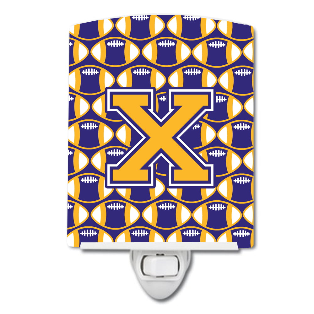 Letter X Football Purple & Gold Ceramic Night Light