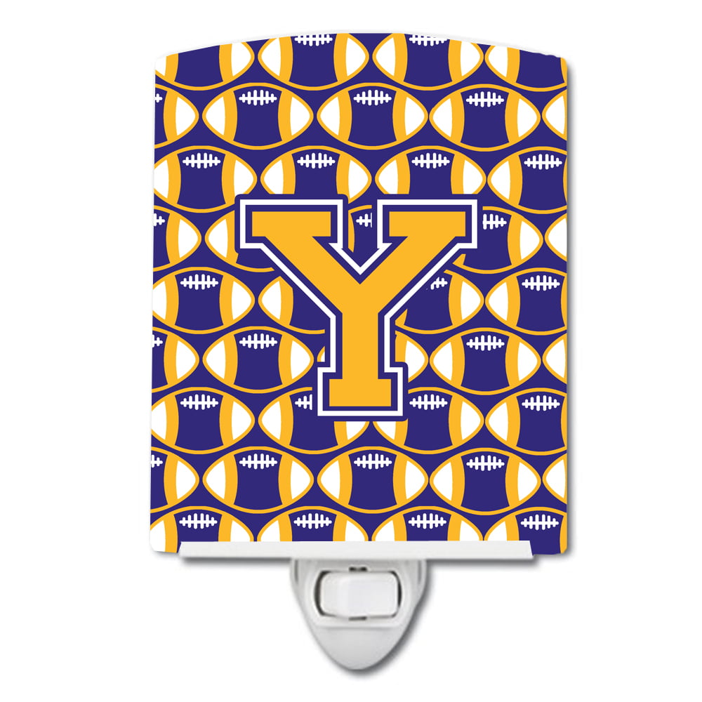 Letter Y Football Purple & Gold Ceramic Night Light