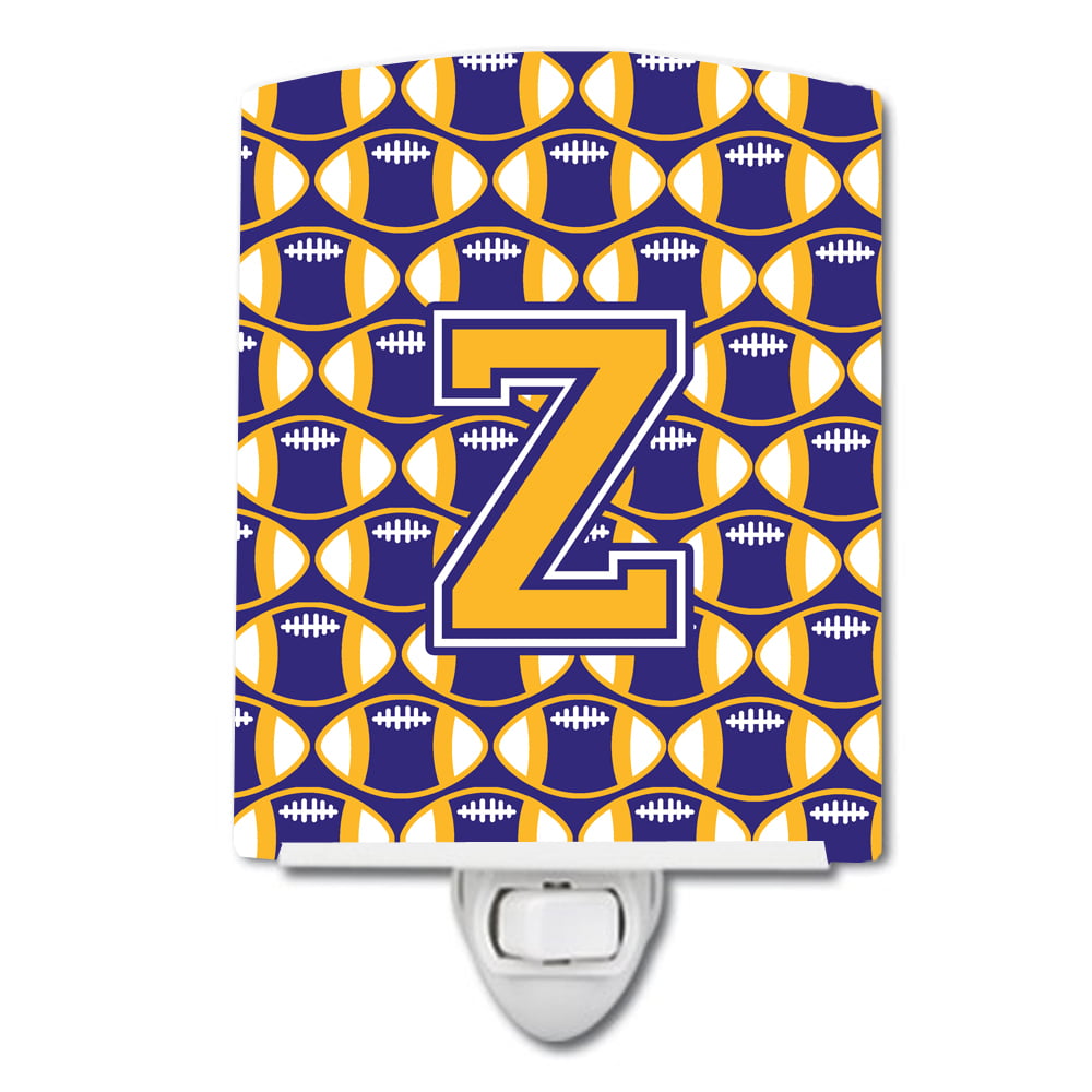 Letter Z Football Purple & Gold Ceramic Night Light