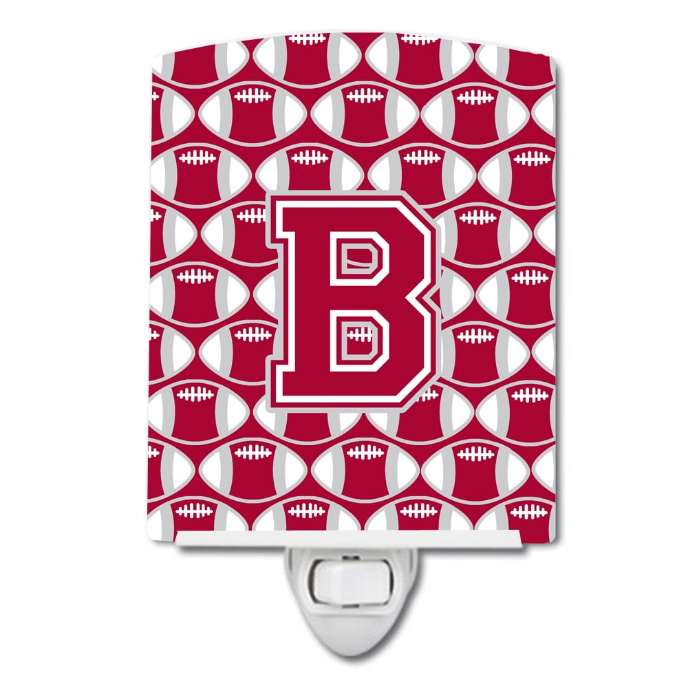Letter B Football Crimson, Grey & White Ceramic Night Light
