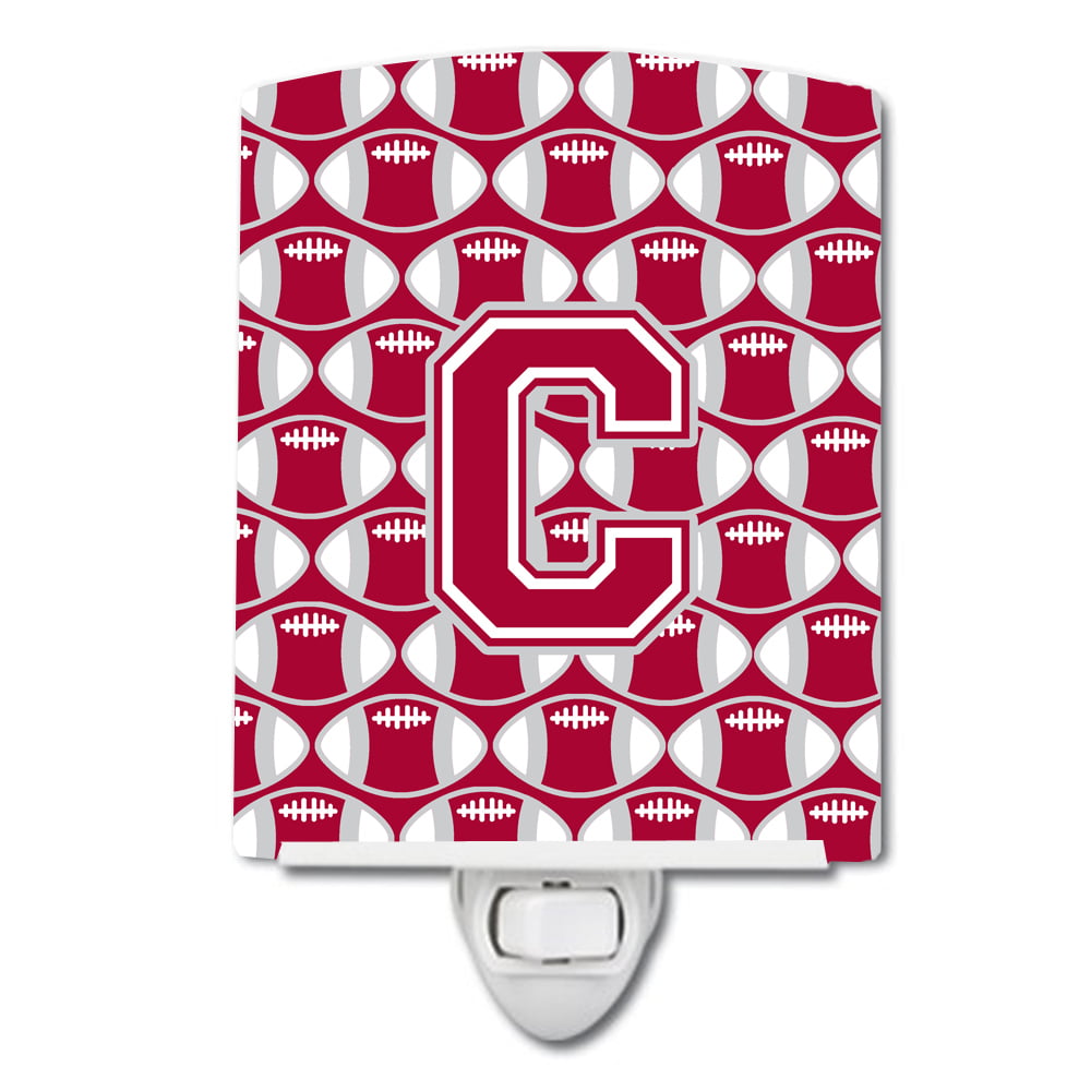 Letter C Football Crimson, Grey & White Ceramic Night Light