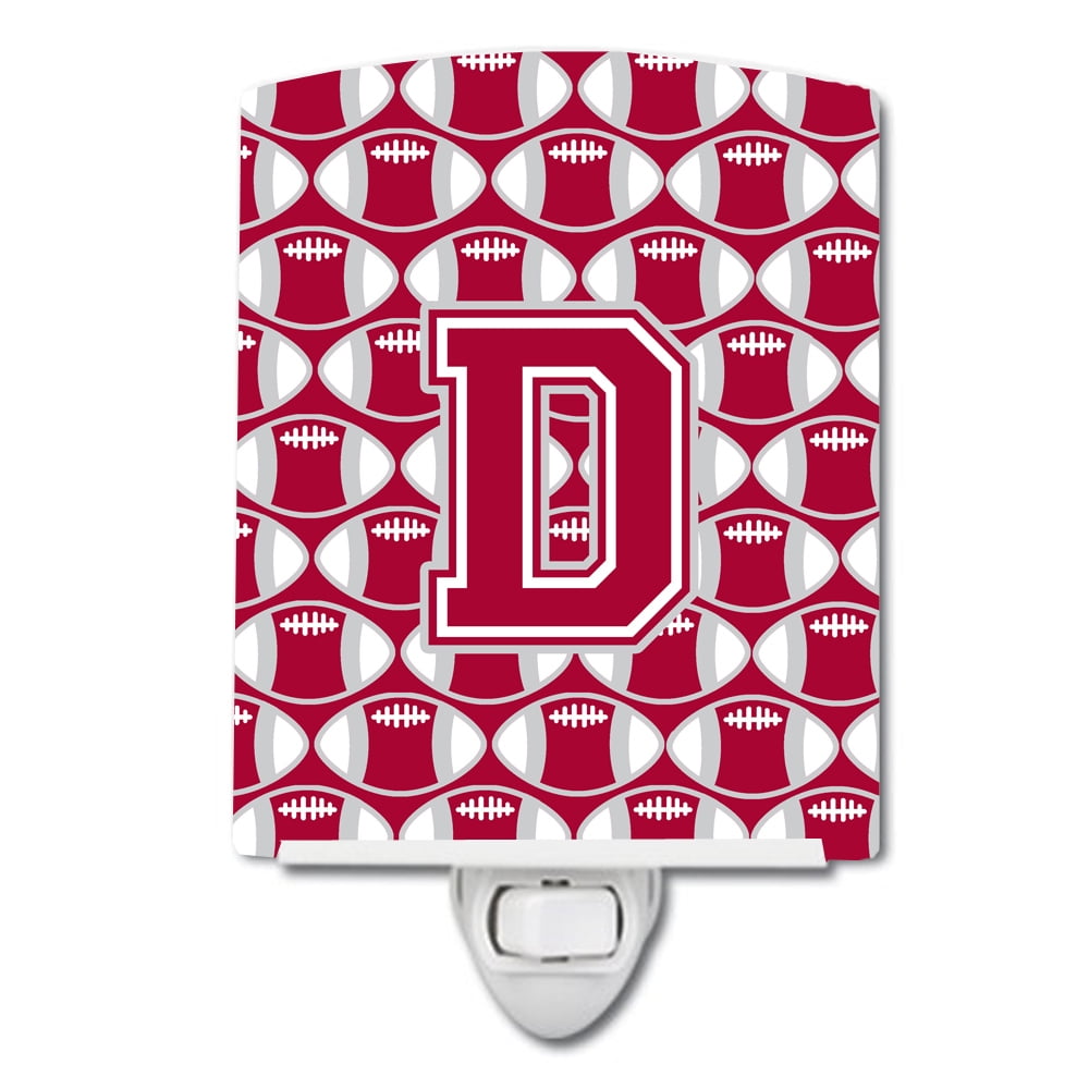 Letter D Football Crimson, Grey & White Ceramic Night Light