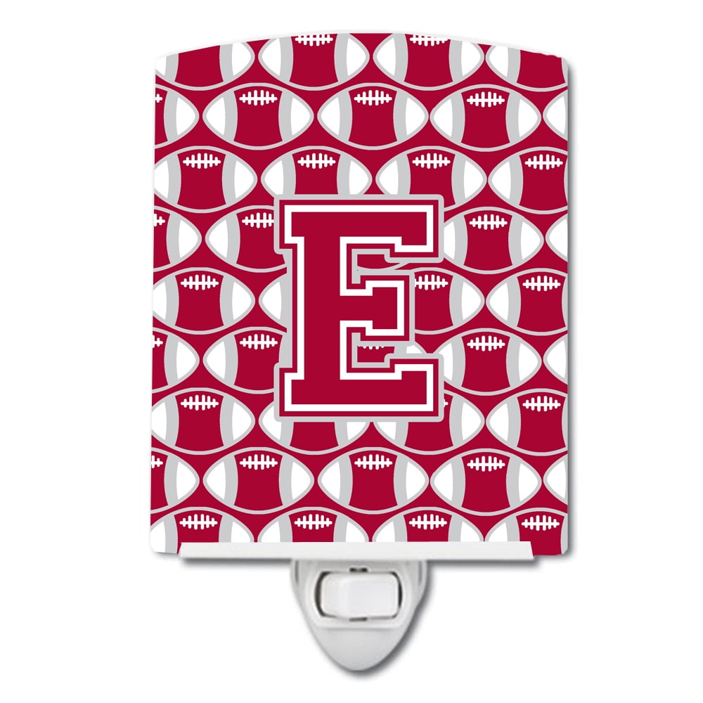 Letter E Football Crimson, Grey & White Ceramic Night Light
