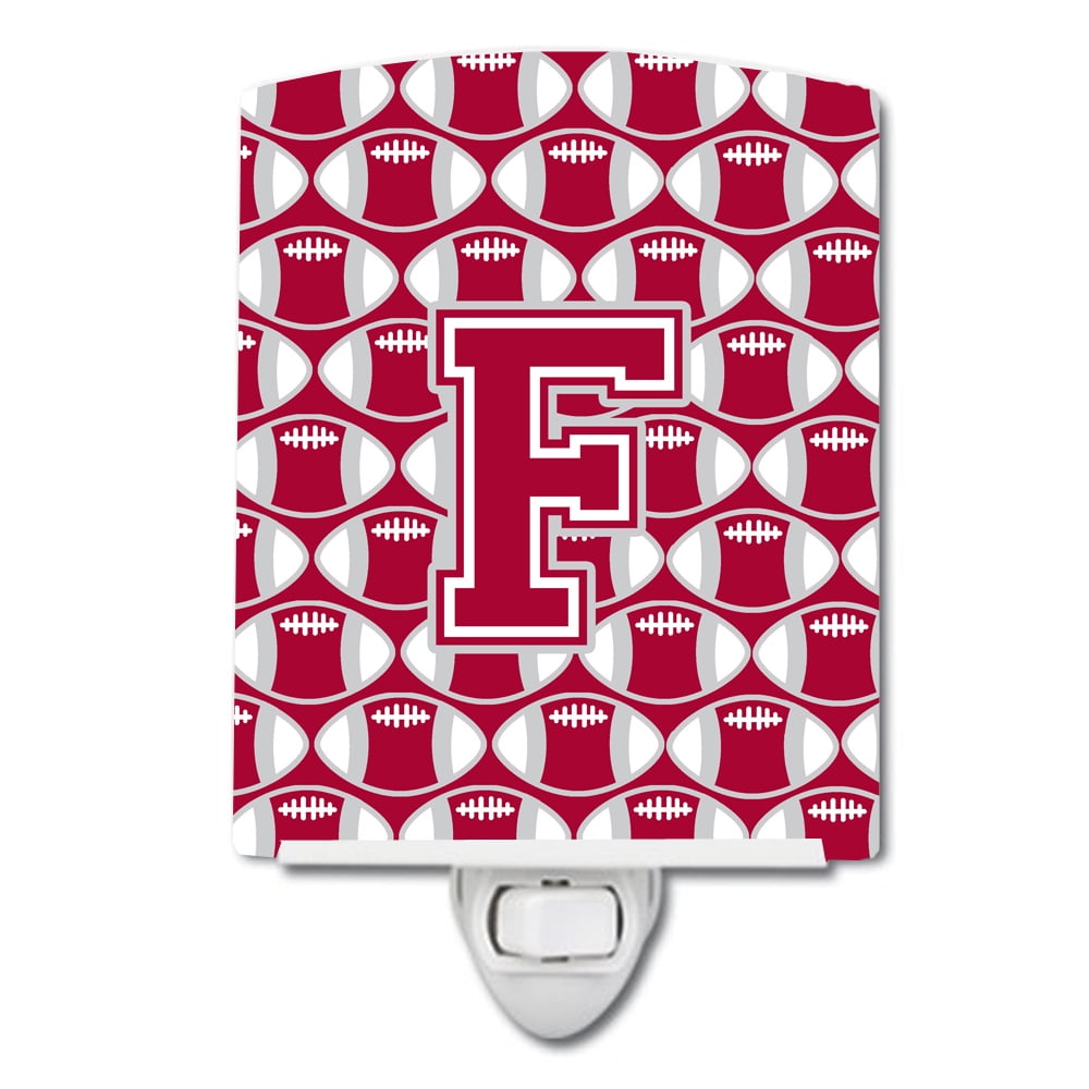 Letter F Football Crimson, Grey & White Ceramic Night Light