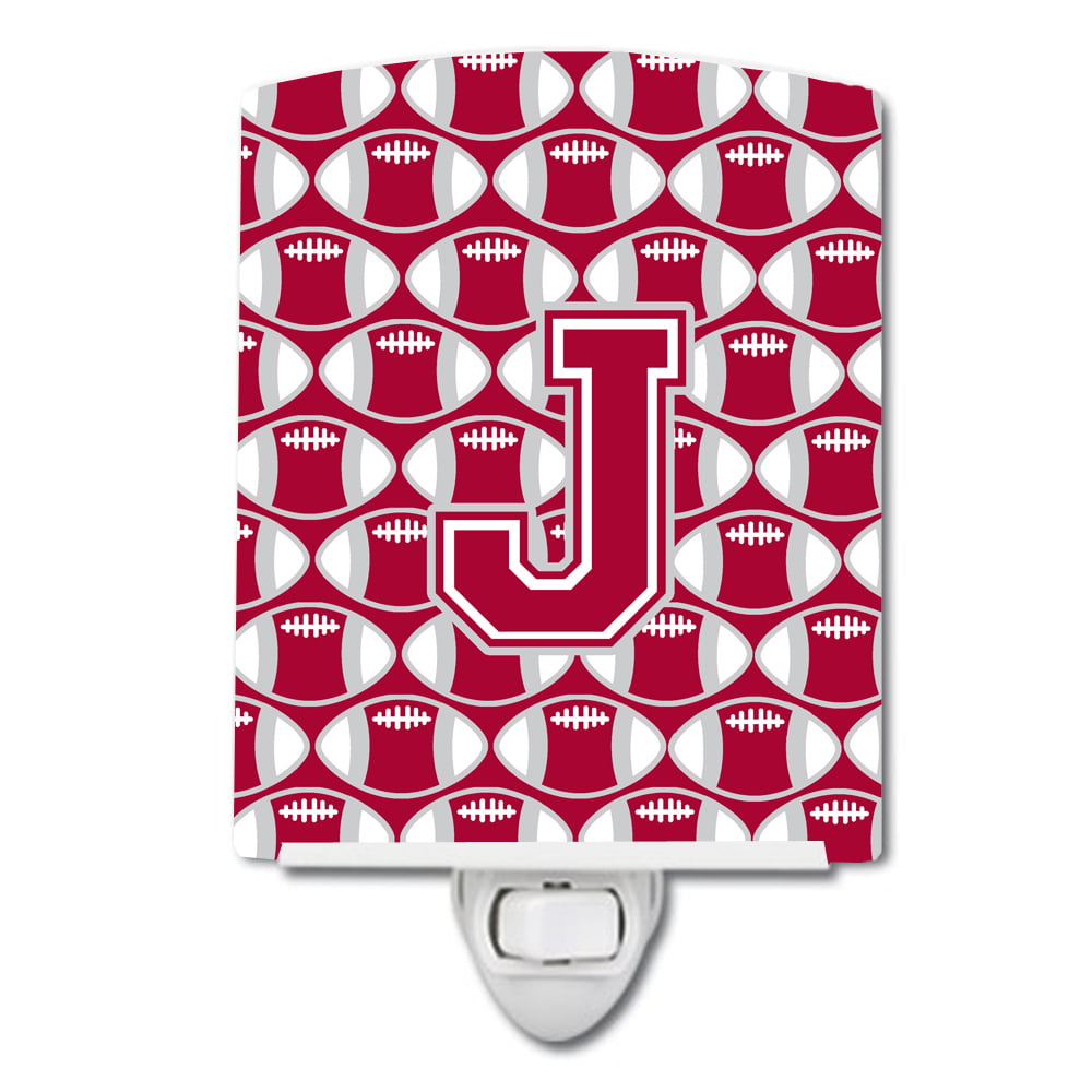 Letter J Football Crimson, Grey & White Ceramic Night Light