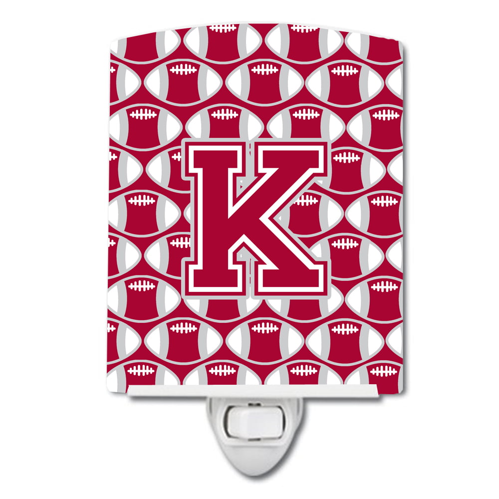 Letter K Football Crimson, Grey & White Ceramic Night Light
