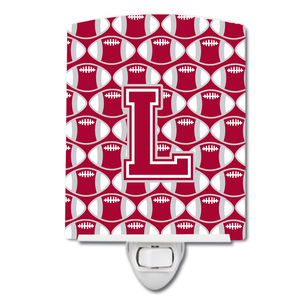 Letter L Football Crimson, Grey & White Ceramic Night Light