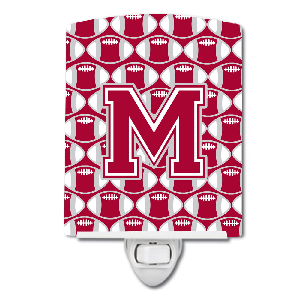 Letter M Football Crimson, Grey & White Ceramic Night Light