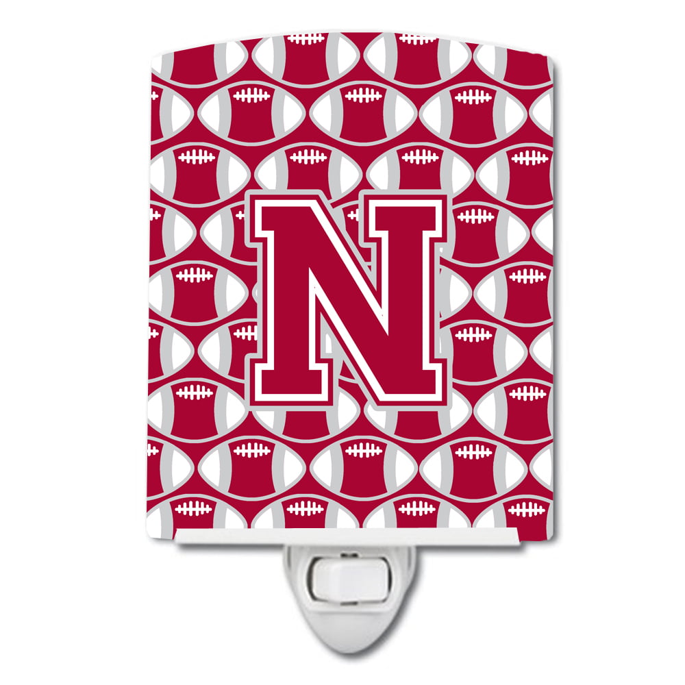 Letter N Football Crimson, Grey & White Ceramic Night Light