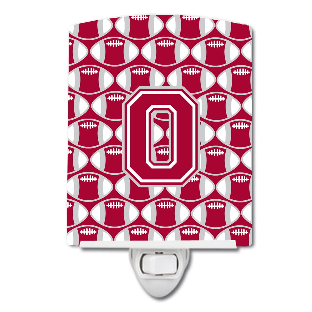 Letter O Football Crimson, Grey & White Ceramic Night Light
