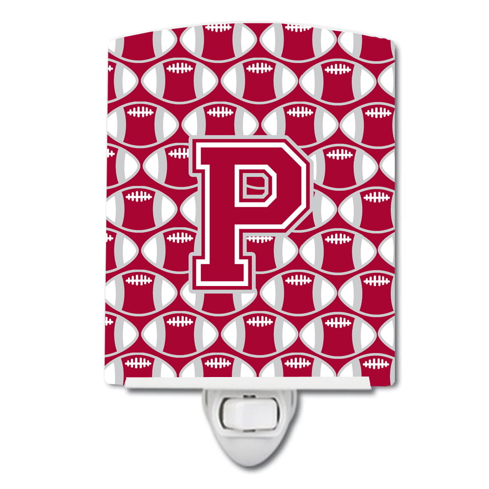 Letter P Football Crimson, Grey & White Ceramic Night Light