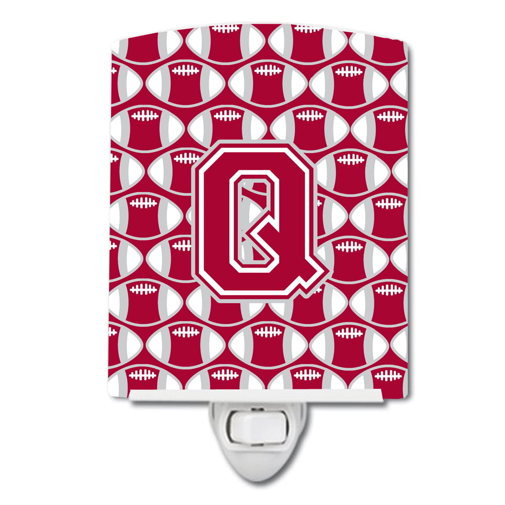 Letter Q Football Crimson, Grey & White Ceramic Night Light