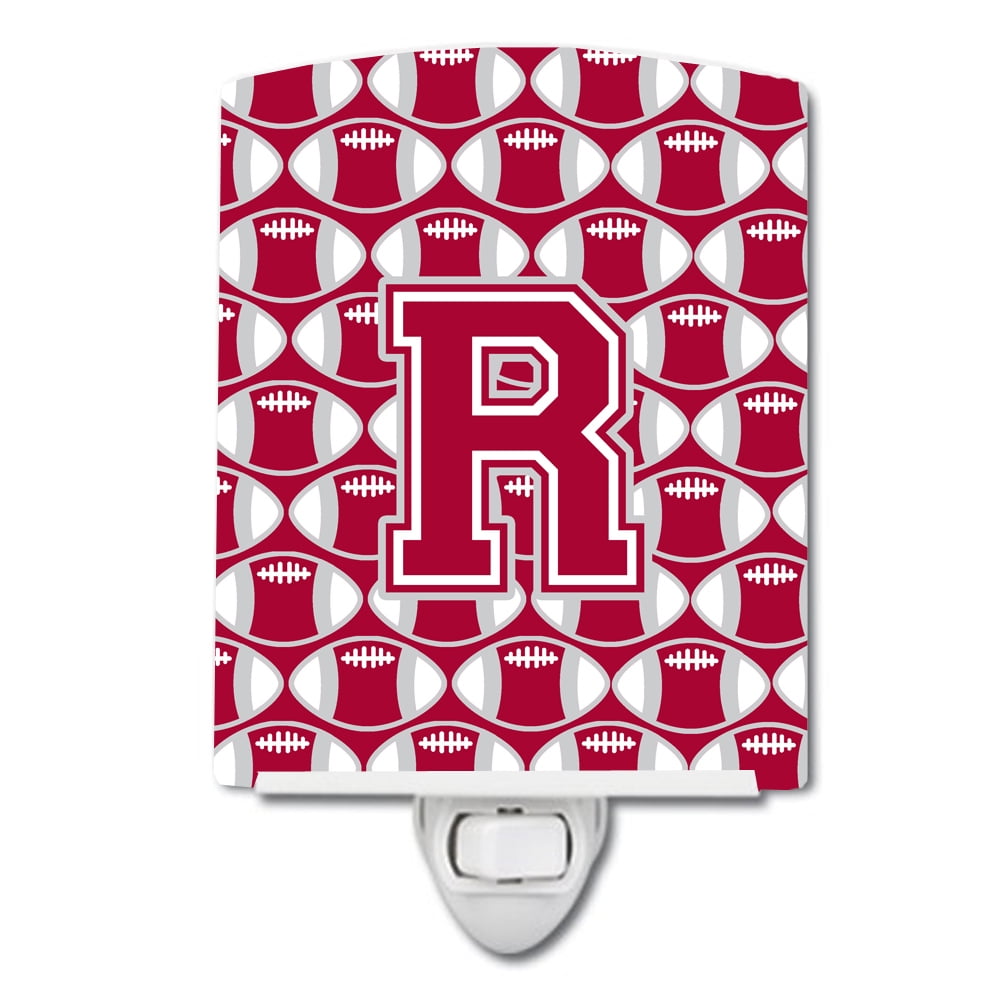 Letter R Football Crimson, Grey & White Ceramic Night Light