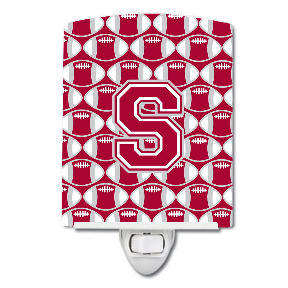 Letter S Football Crimson, Grey & White Ceramic Night Light