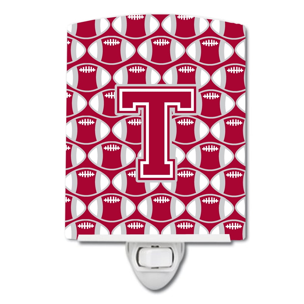 Letter T Football Crimson, Grey & White Ceramic Night Light