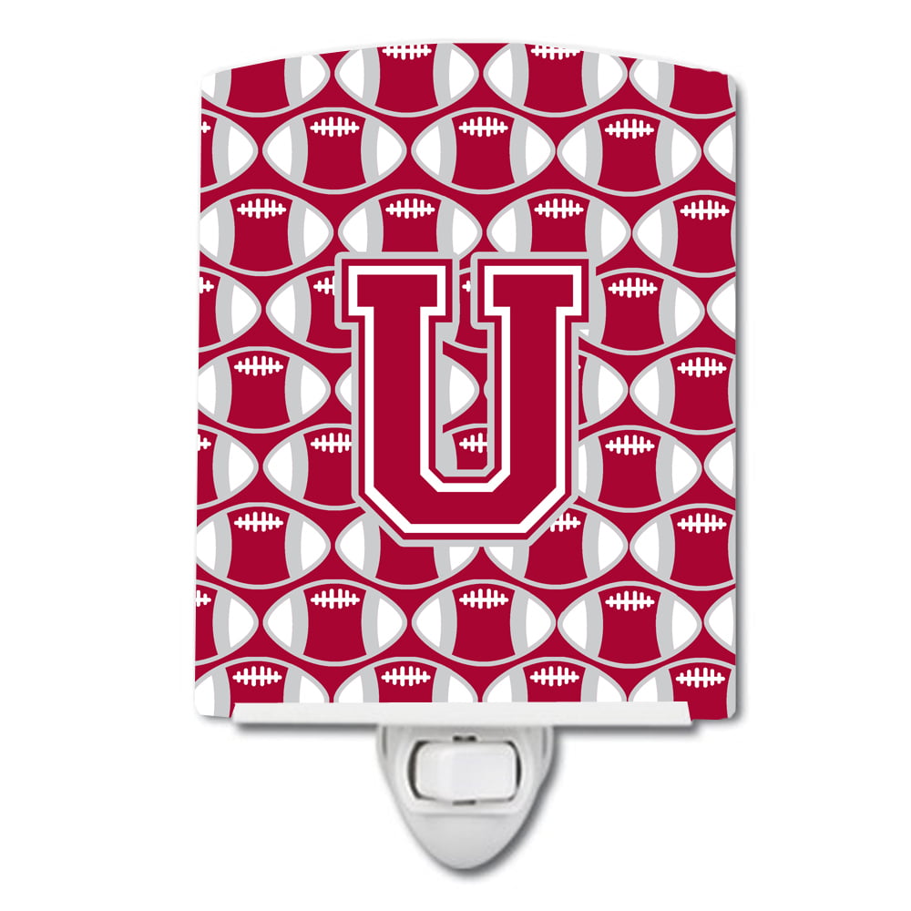 Letter U Football Crimson, Grey & White Ceramic Night Light