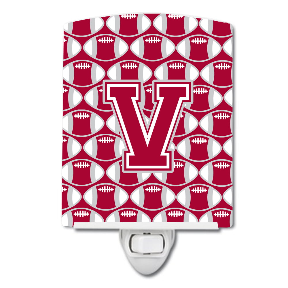 Letter V Football Crimson, Grey & White Ceramic Night Light