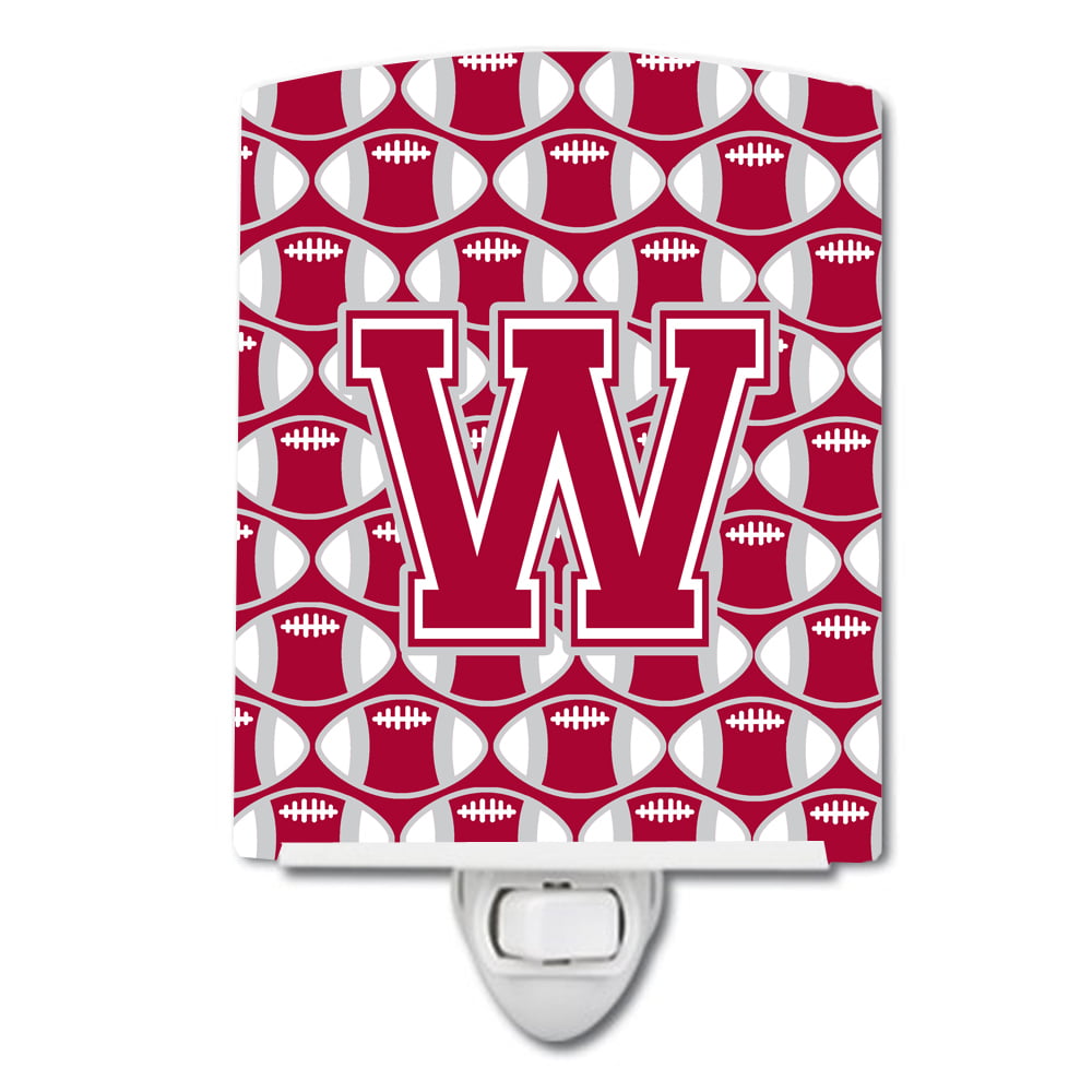 Letter W Football Crimson, Grey & White Ceramic Night Light