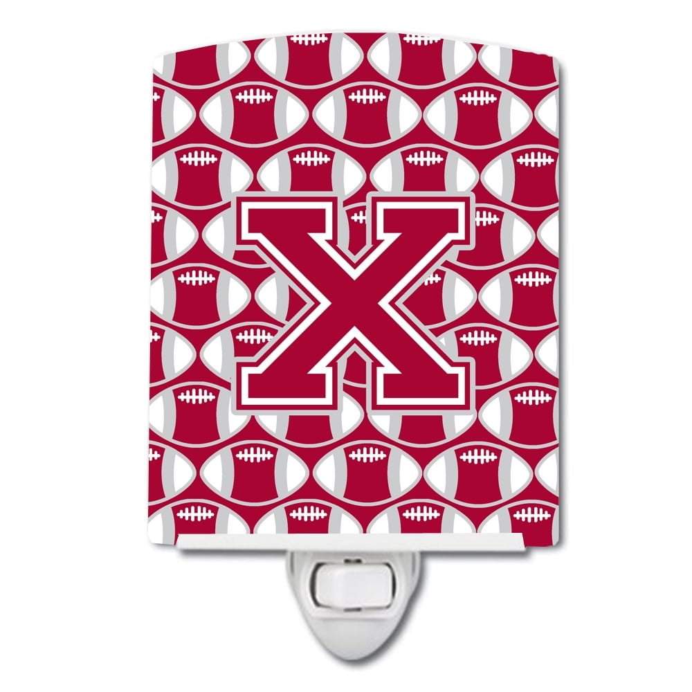 Letter X Football Crimson, Grey & White Ceramic Night Light