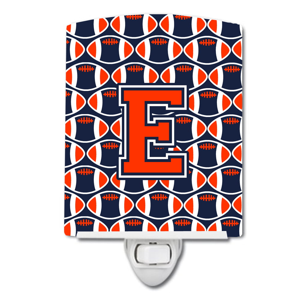 Letter E Football Orange, Blue & White Ceramic Night Light