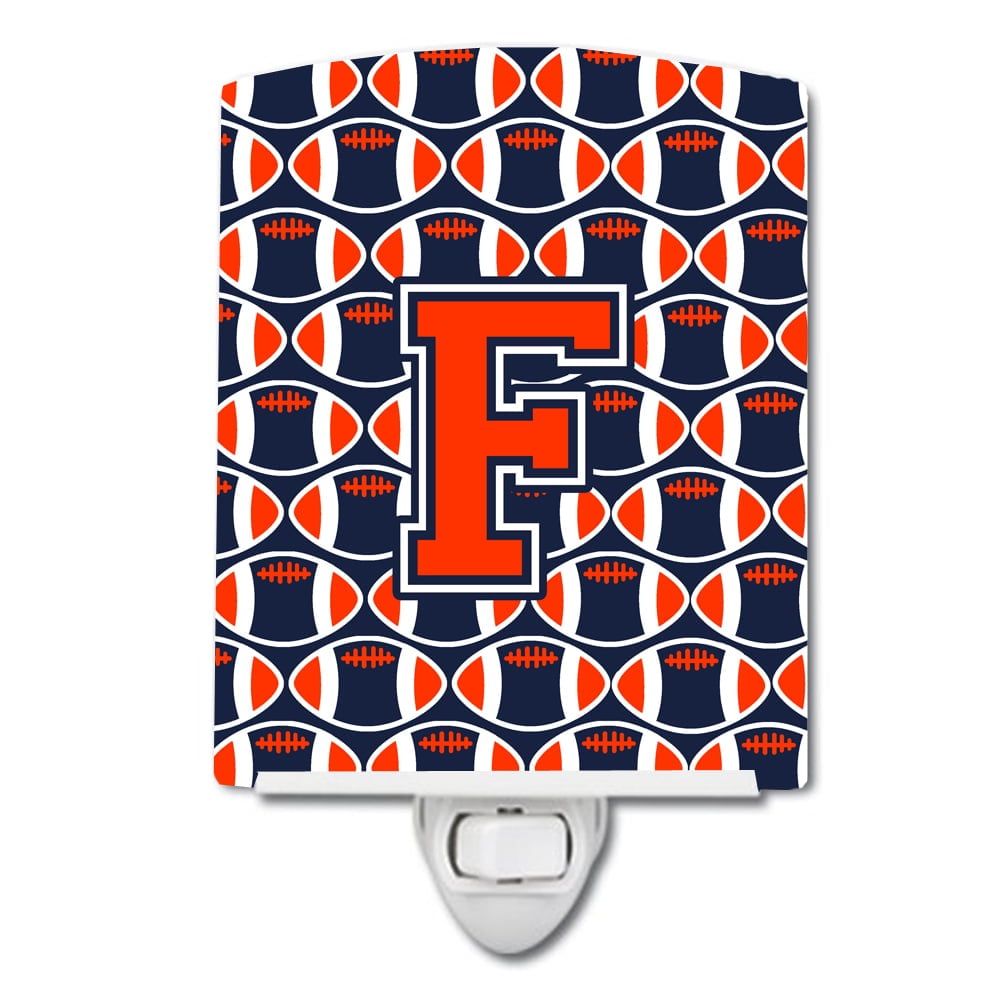 Letter F Football Orange, Blue & White Ceramic Night Light