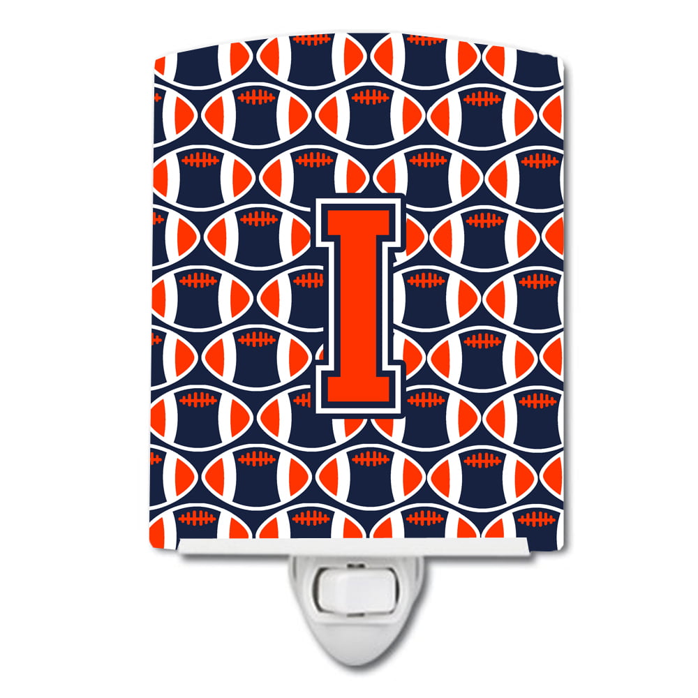 Letter I Football Orange, Blue & White Ceramic Night Light