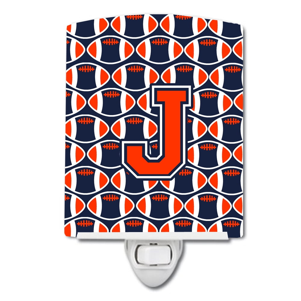 Letter J Football Orange, Blue & White Ceramic Night Light