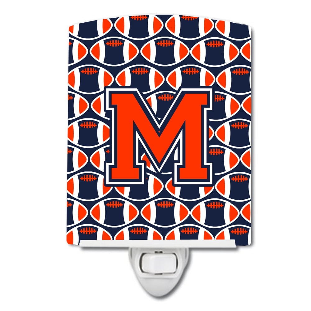 Letter M Football Orange, Blue & White Ceramic Night Light