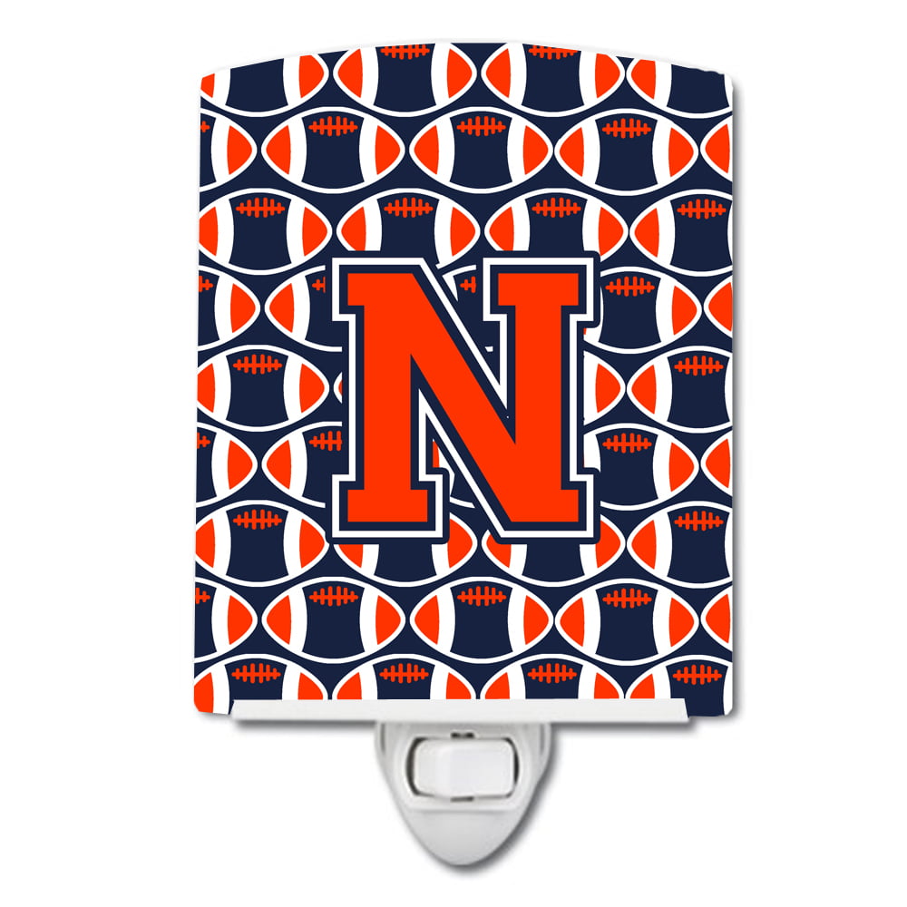 Letter N Football Orange, Blue & White Ceramic Night Light