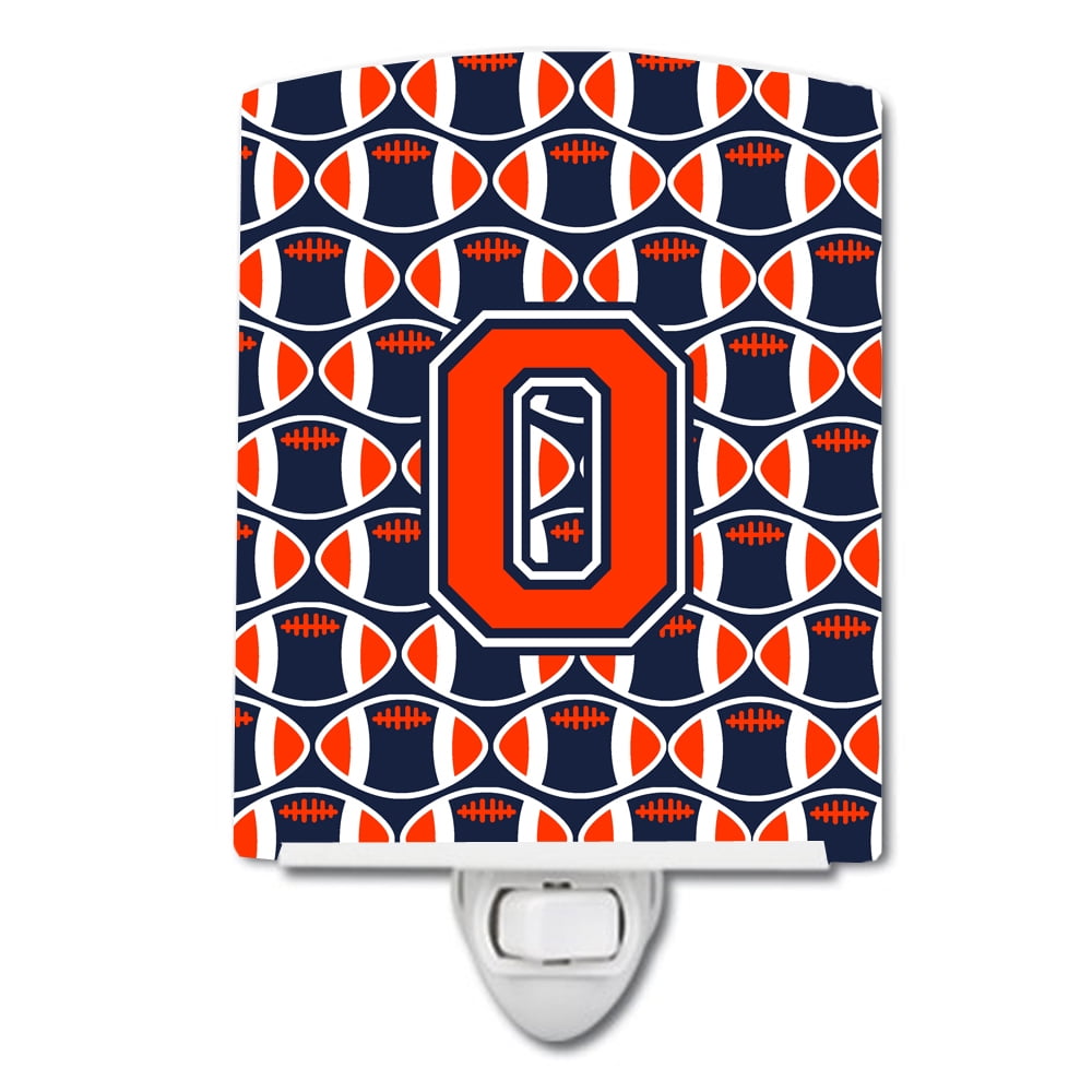 Letter O Football Orange, Blue & White Ceramic Night Light