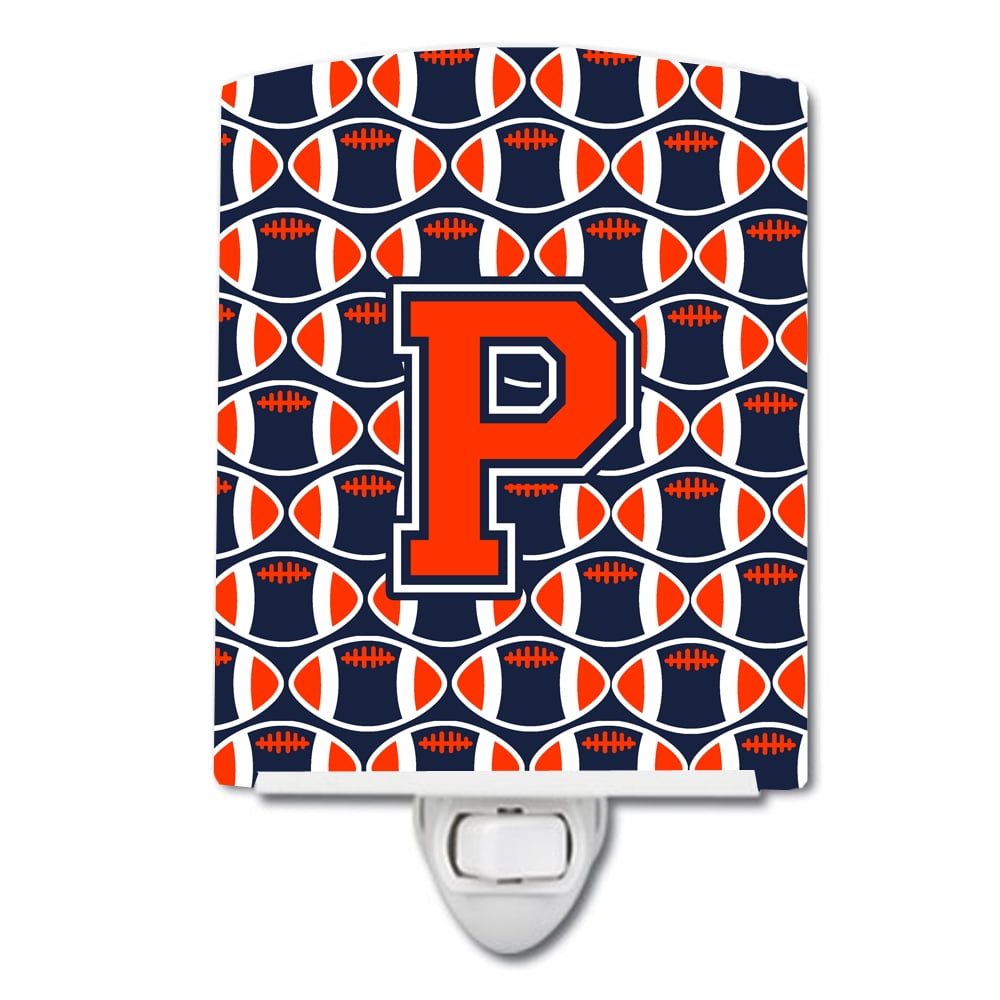 Letter P Football Orange, Blue & White Ceramic Night Light