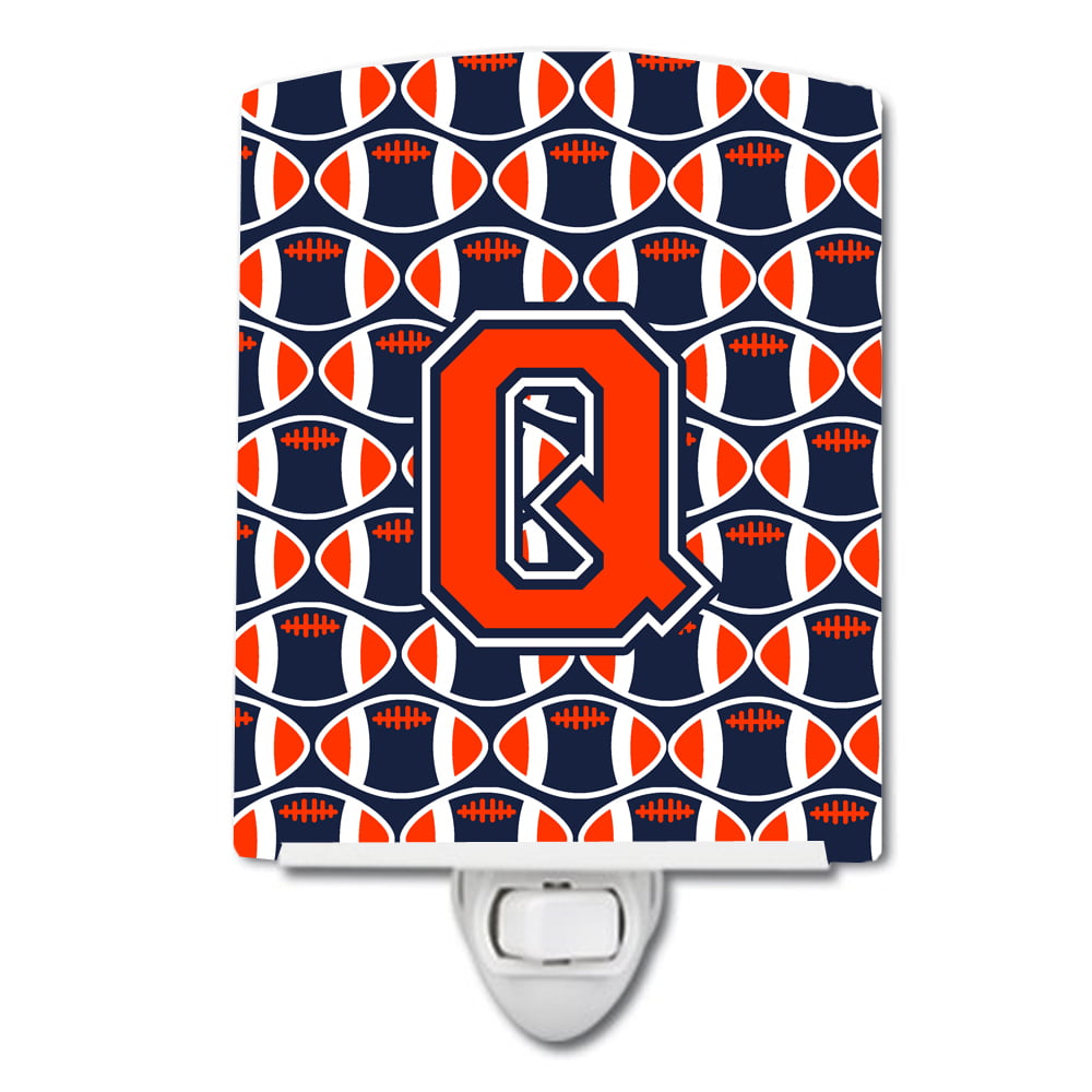 Letter Q Football Orange, Blue & White Ceramic Night Light
