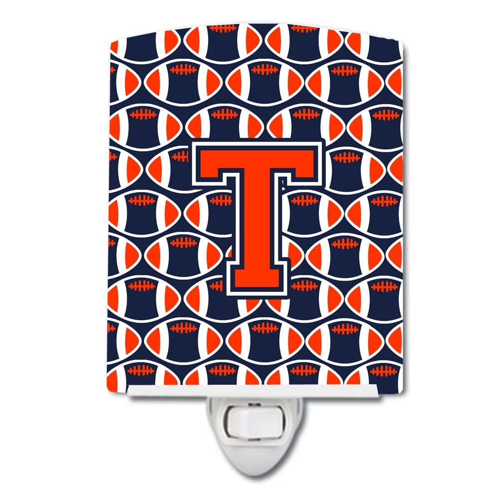 Letter T Football Orange, Blue & White Ceramic Night Light