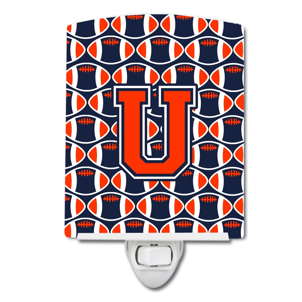 Letter U Football Orange, Blue & White Ceramic Night Light