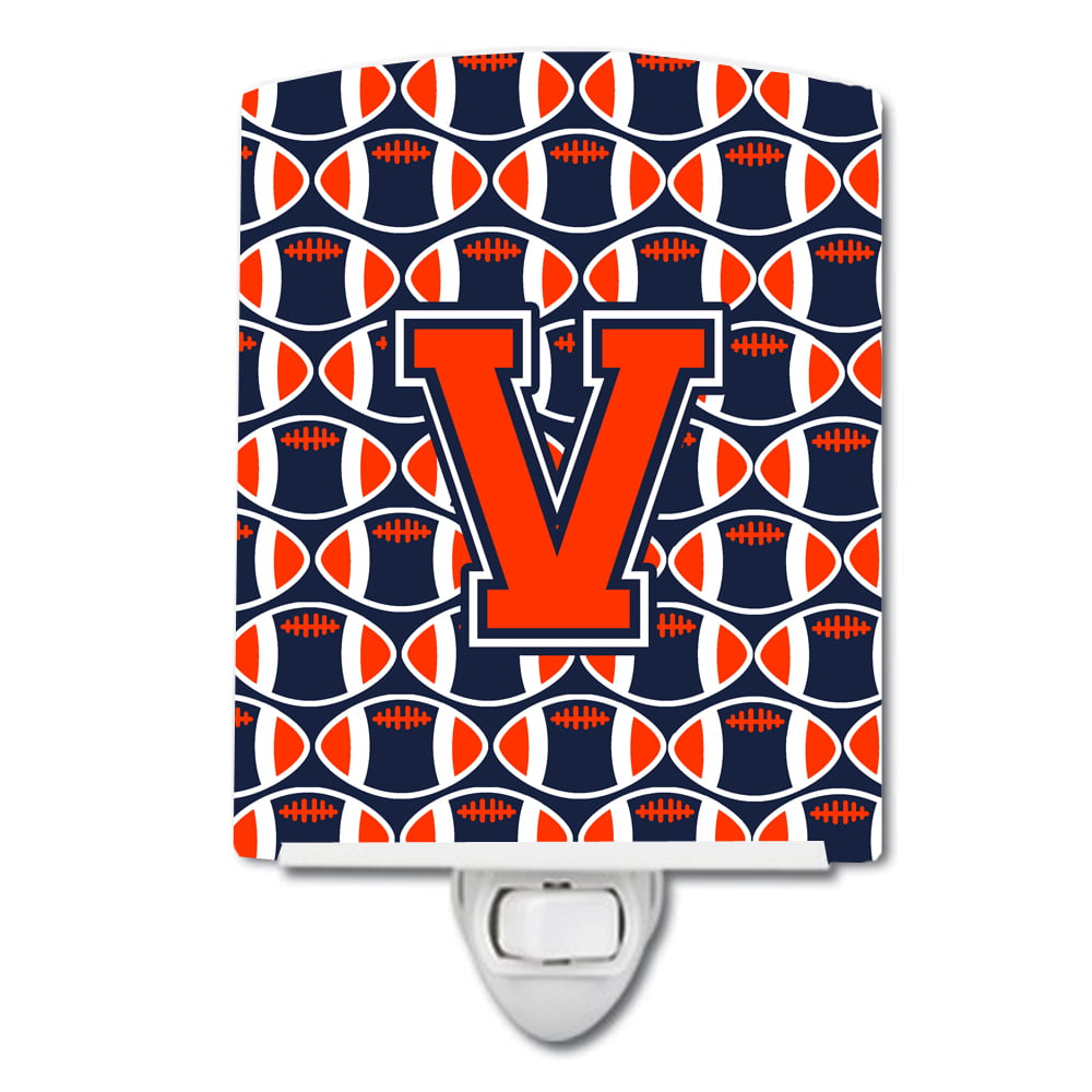 Letter V Football Orange, Blue & White Ceramic Night Light