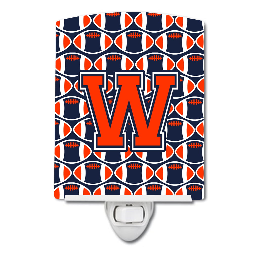 Letter W Football Orange, Blue & White Ceramic Night Light