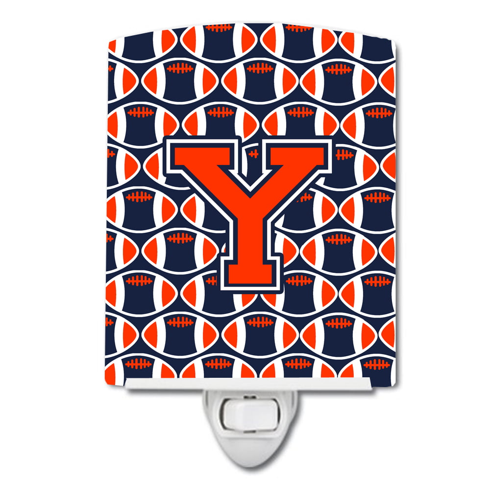 Letter Y Football Orange, Blue & White Ceramic Night Light
