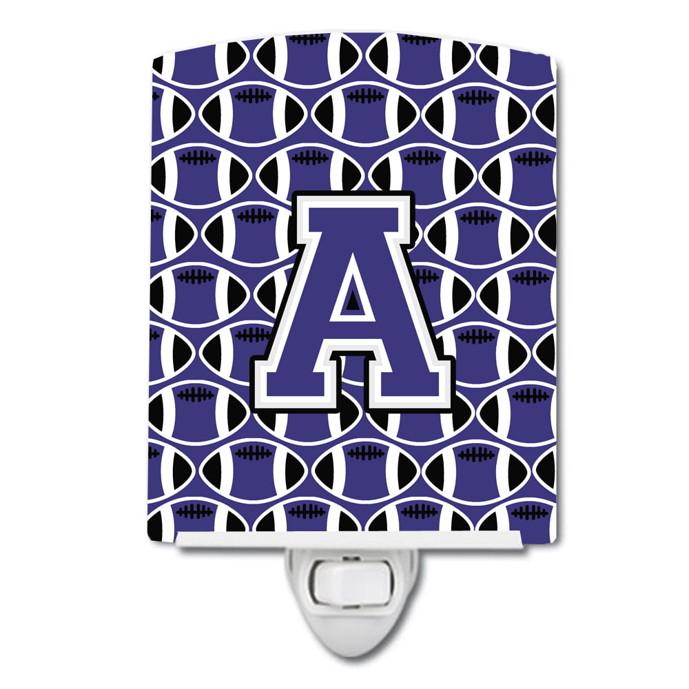 Letter A Football Purple & White Ceramic Night Light
