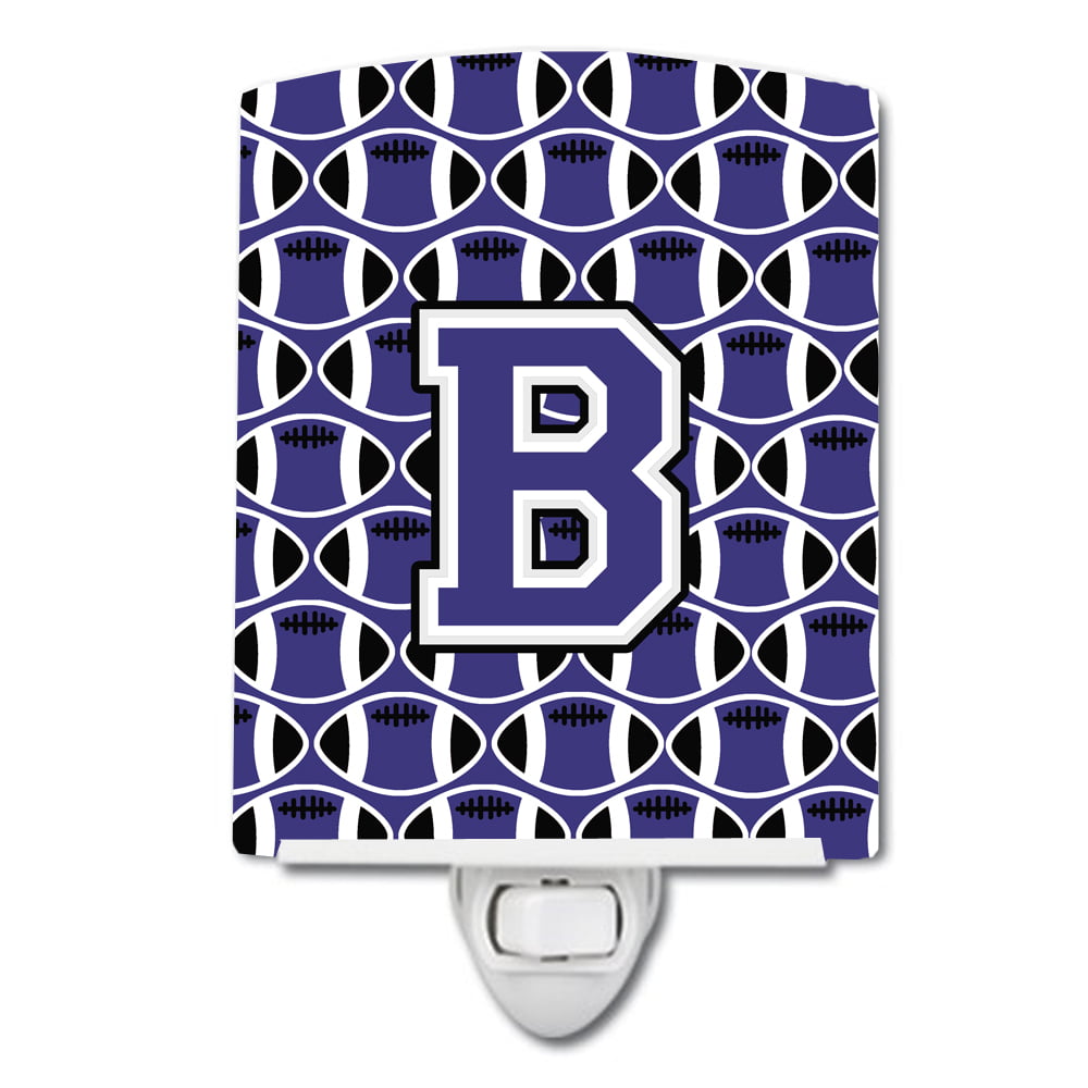 Letter B Football Purple & White Ceramic Night Light