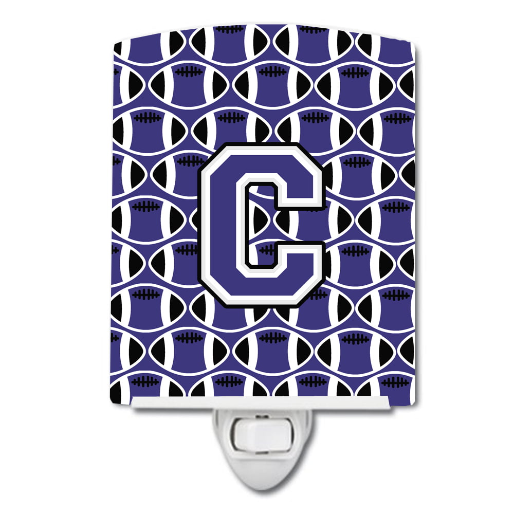Letter C Football Purple & White Ceramic Night Light