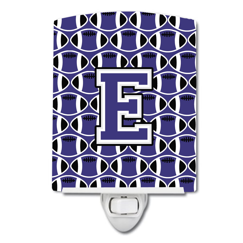 Letter E Football Purple & White Ceramic Night Light
