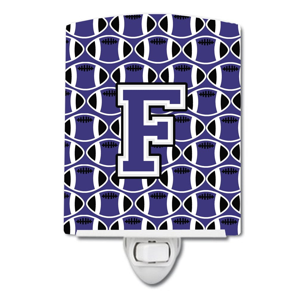 Letter F Football Purple & White Ceramic Night Light