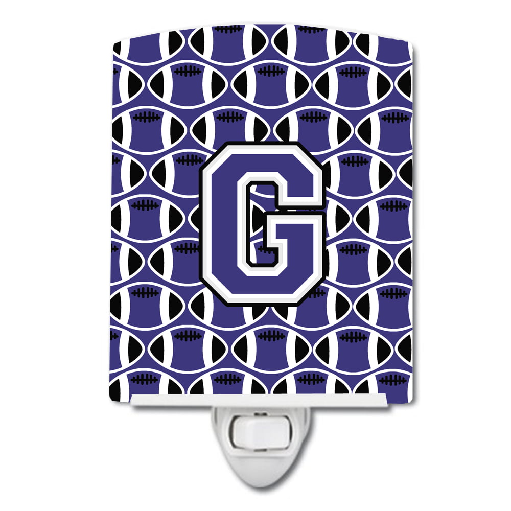 Letter G Football Purple & White Ceramic Night Light