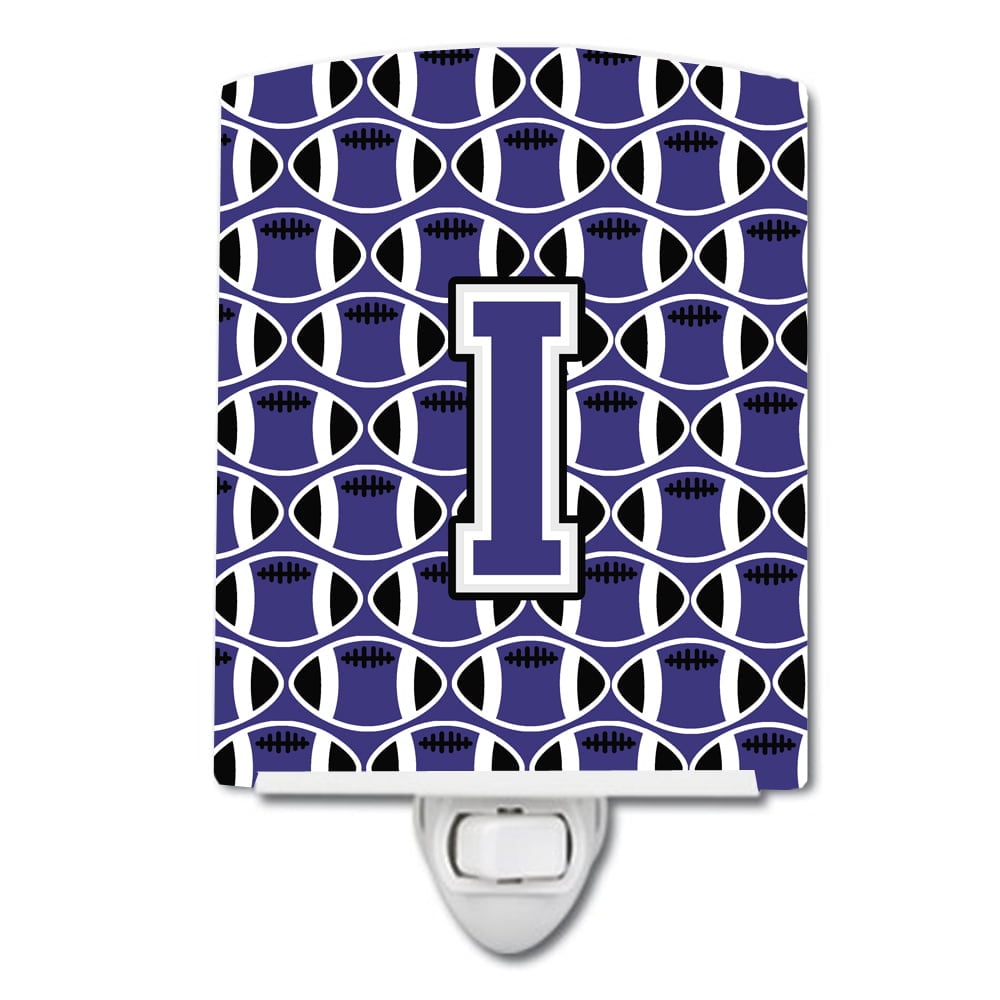 Letter I Football Purple & White Ceramic Night Light
