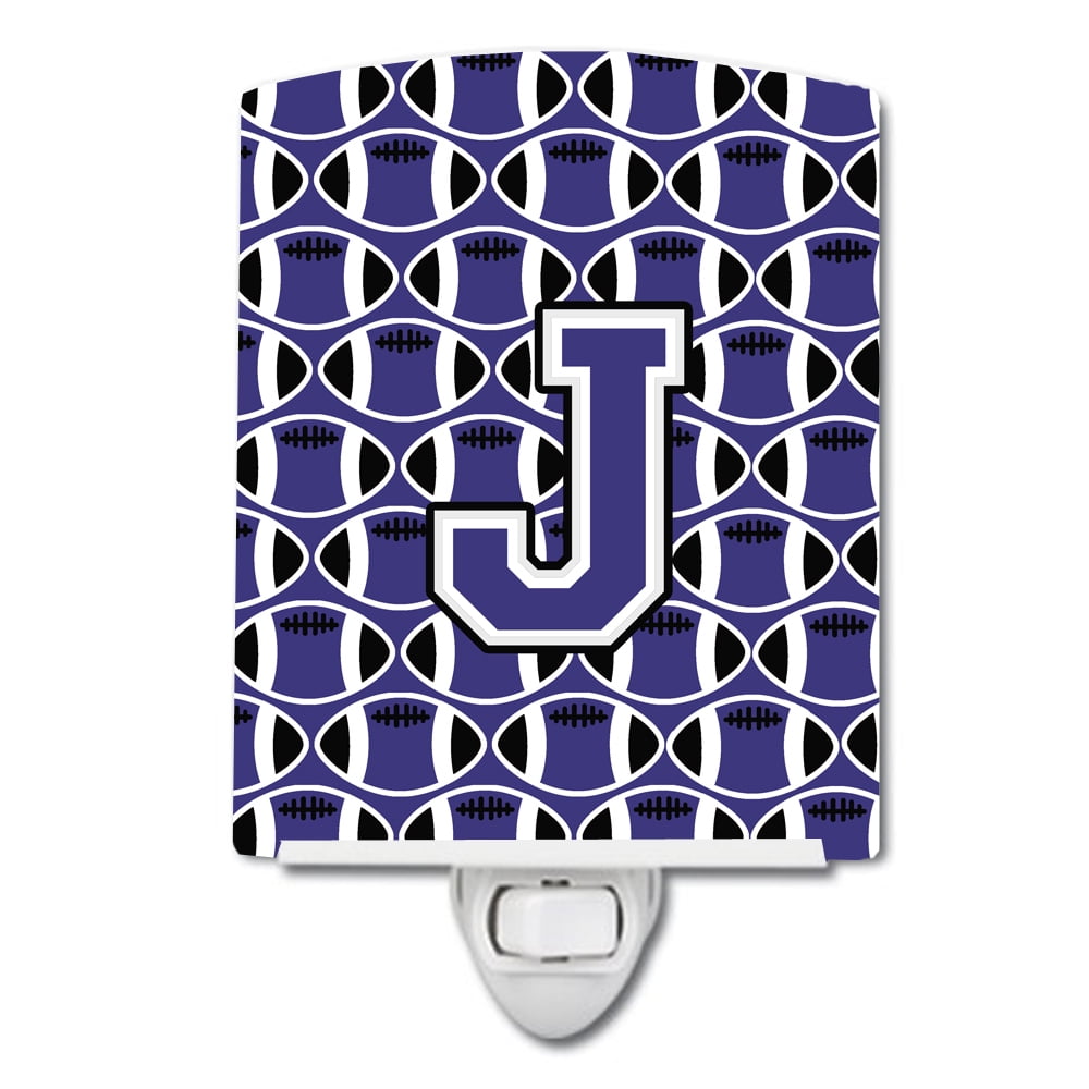 Letter J Football Purple & White Ceramic Night Light