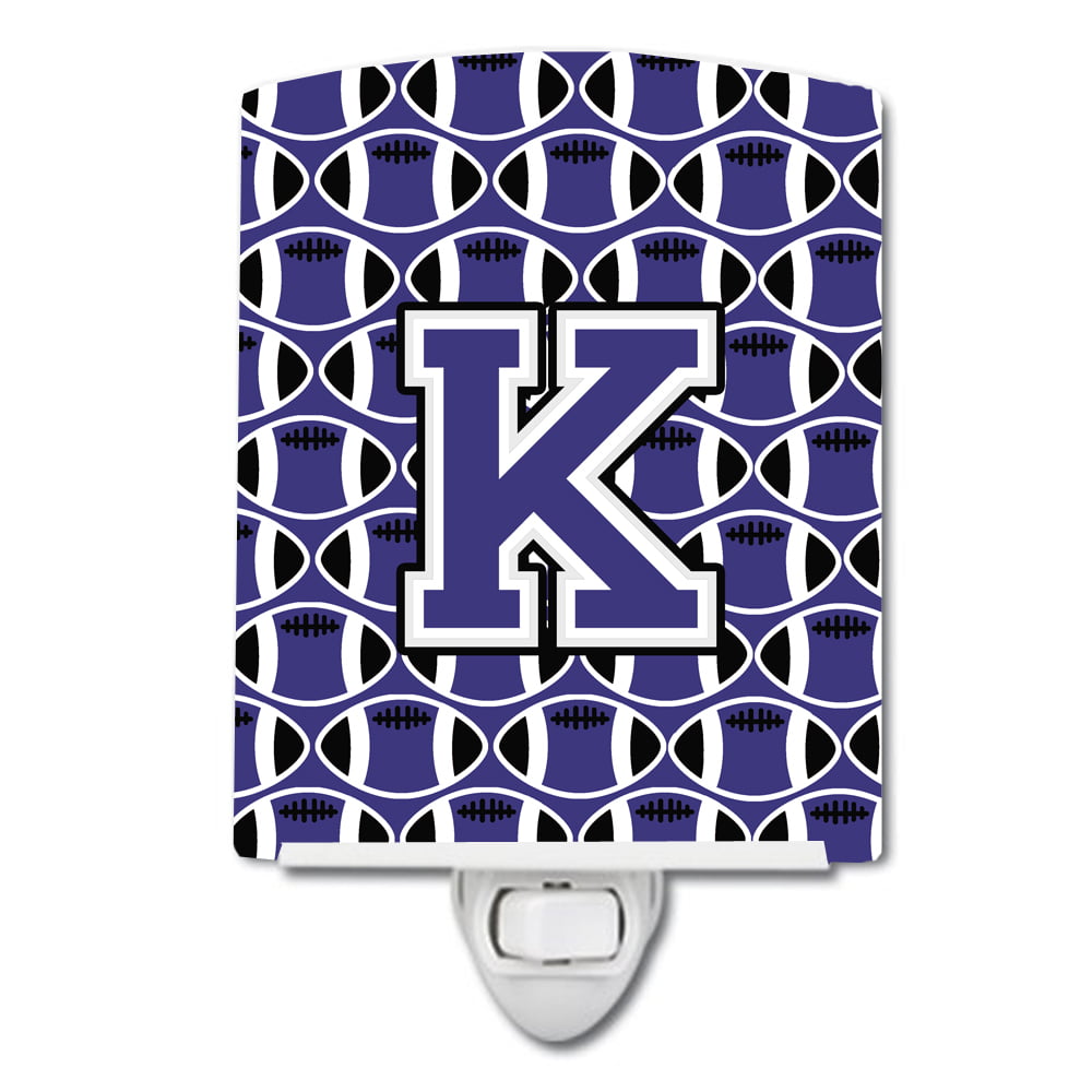 Letter K Football Purple & White Ceramic Night Light
