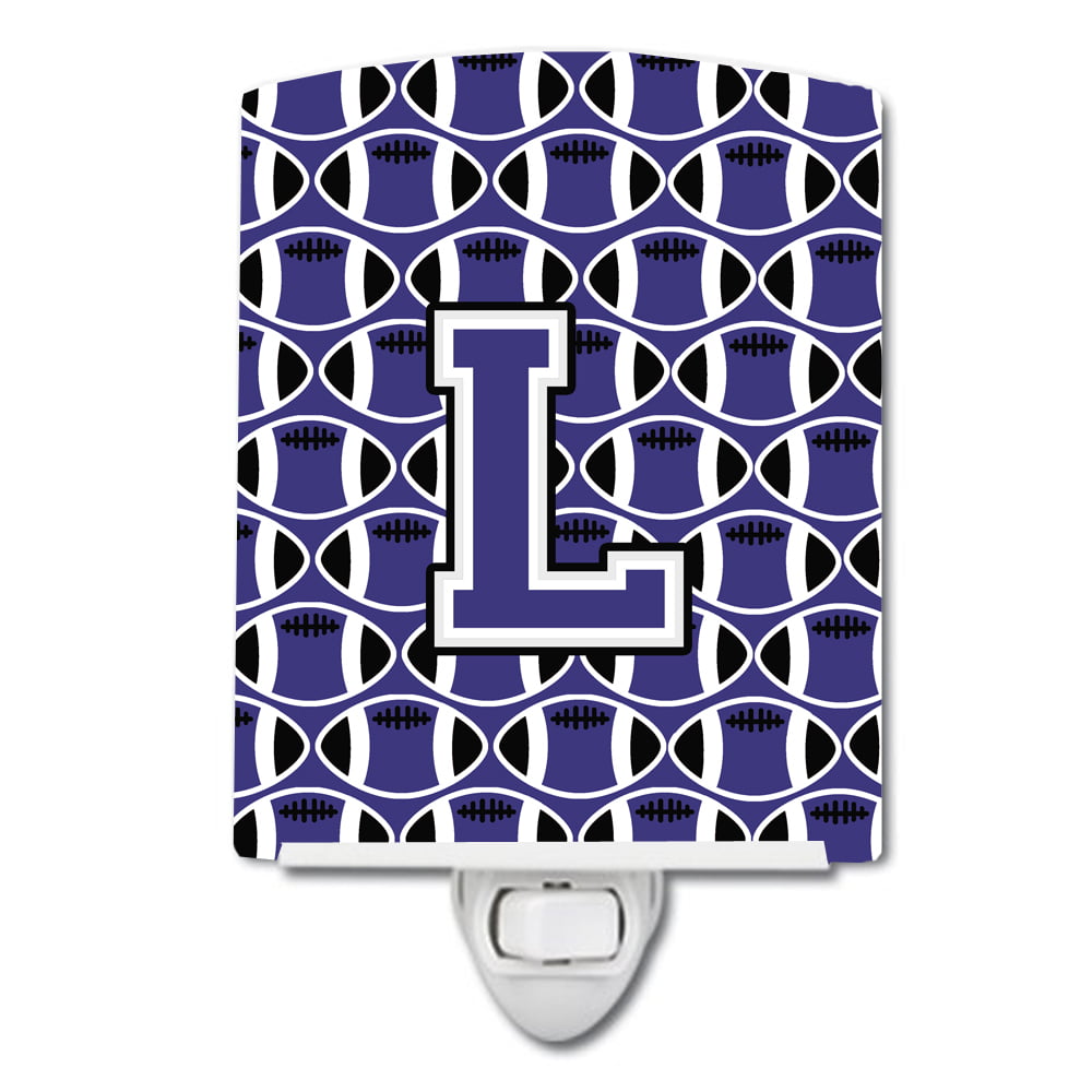 Letter L Football Purple & White Ceramic Night Light